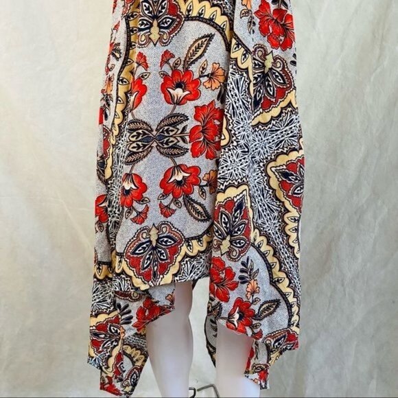 Almost Famous Grey Orange Yellow Spaghetti Strap Pixie BOHO Floral Print Dress M - Picture 4 of 12